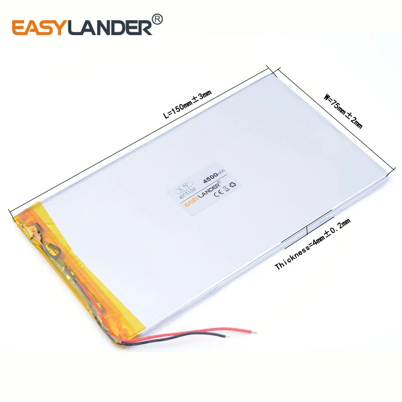 10pcs /Lot 4500 mah 4075150 3.7v lithium Li ion polymer 9 inches tablet battery domestic the built-in rechareable battery