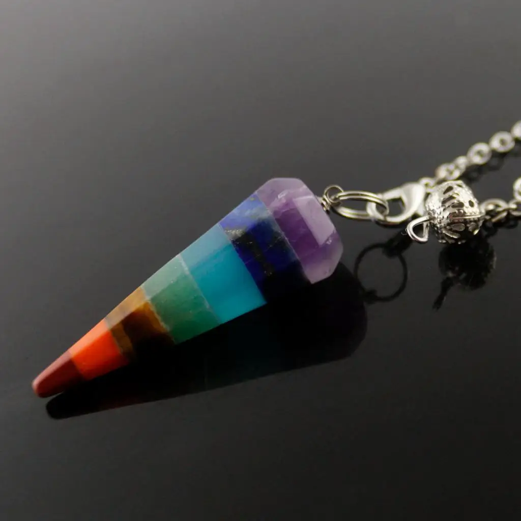1pc Reiki Energy Crystal 7 Chakra Natural Stone Point Dowsing Pendulum Necklace Pendant for Men Women Divination image 4