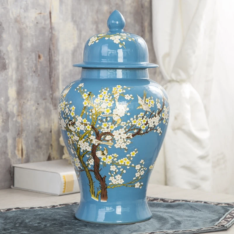 Jingdezhen ceramic jar Vase Model Living Room Home Furnishings Ornaments temple jar plum blossom blue porcelain ceramic jar