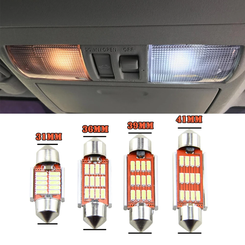 4 x 31mm 36mm 39mm 42mm LED Festoon Reading Lights 12V Auto Car Dome Lamp LED Door Bulb White for 6418 6438 6411 C5W C10W