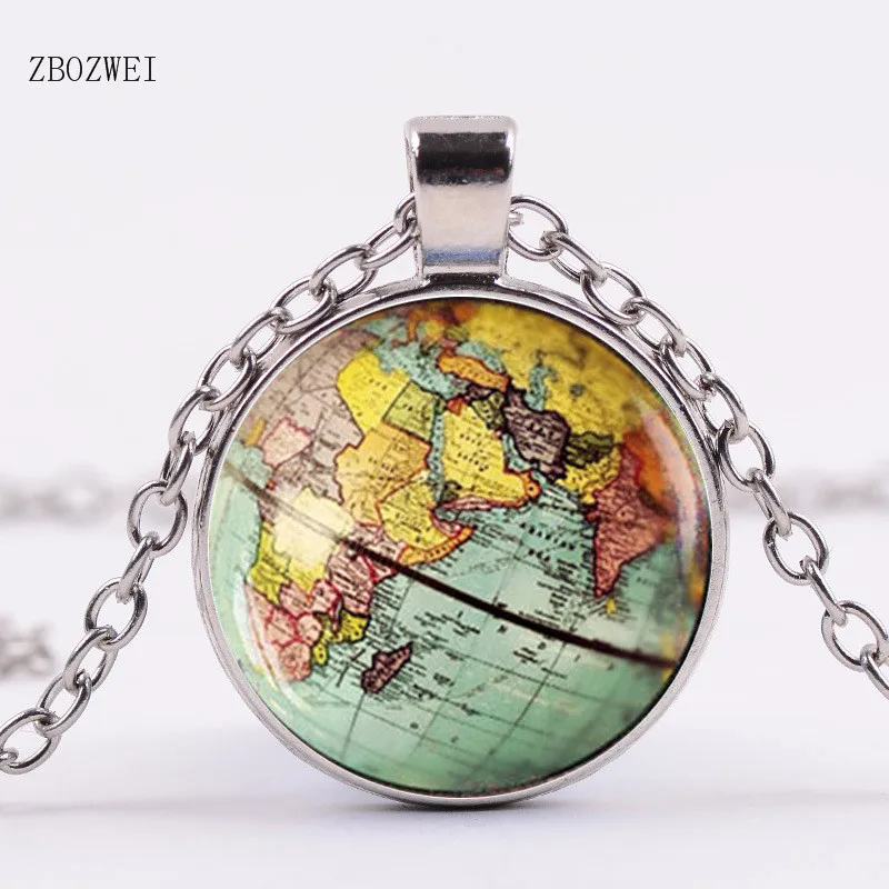 2018Hot! Arrived DIY Globe Dome Necklace Earth World Map Pendant Glass Chain Jewelry New York Map Handmade Necklace