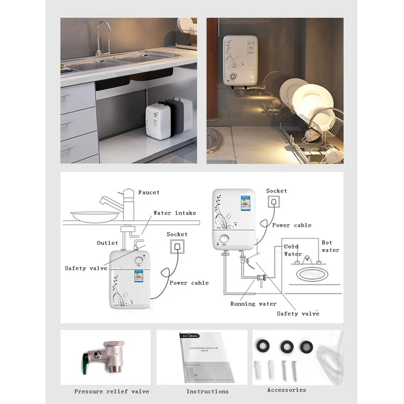 DMWD 1500W 5L tipo di stoccaggio scaldabagno elettrico istantaneo cucina calefattore riscaldamento rapido 220V