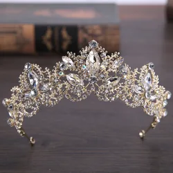 New Fashion Baroque Luxury Crystal AB Bridal Crown Tiaras Light Gold Color Diadem Tiara for Women Bride Wedding Hair Accessories