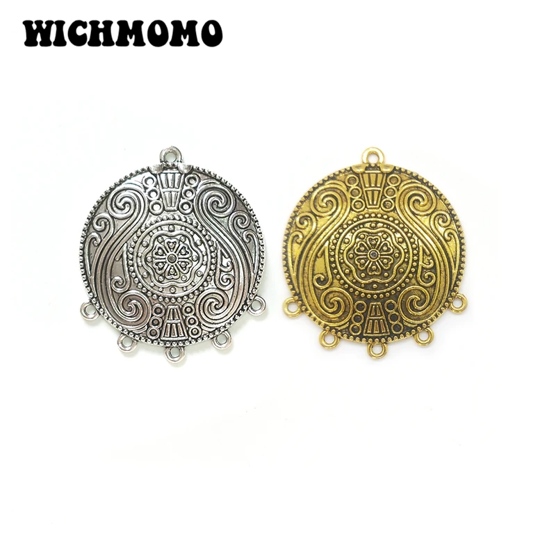 2021 Fashion 40MM 2pcs Retro Zinc Alloy  Round  Linker Connectors Charms DIY Jewelry Necklace Earrings Accessories