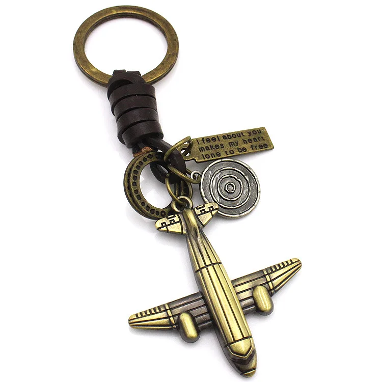 New retro leather Key Chain Men Women fashion hand-woven pendant aircraft metal keychain Charm Car Key Ring Gift Jewelry