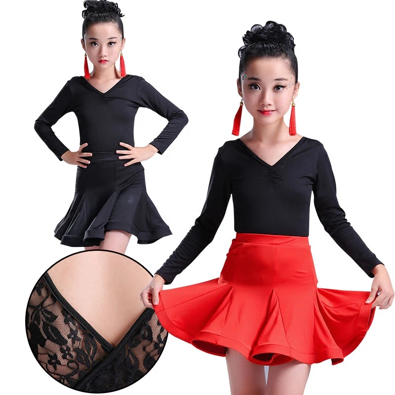 Girls Latin dance practice clothes children short-sleeved long-sleeved dance skirt costumes kids dresses for girls