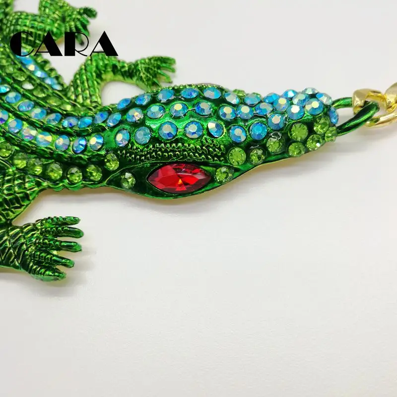 2019 new  Women Big Choker Statement Necklaces Green Rhinestones Crocodile Necklace Gold Chain Jewelry Crystal Necklace CAHS0007 image 4