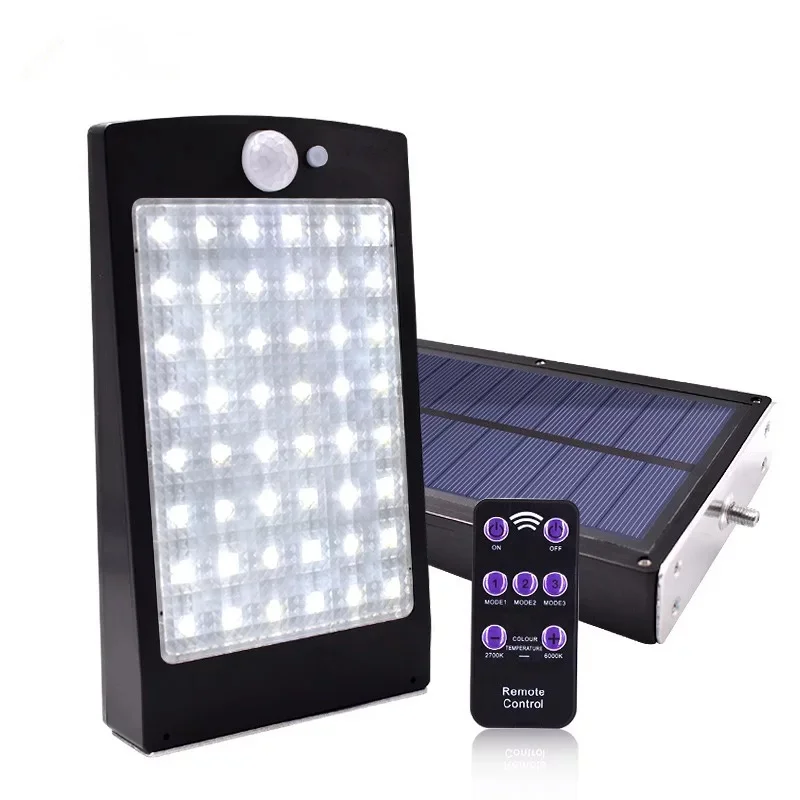 New solar remote infrared remote control dimming street light pir motion sensor light 48LED garden outdoor waterproof wall lamp