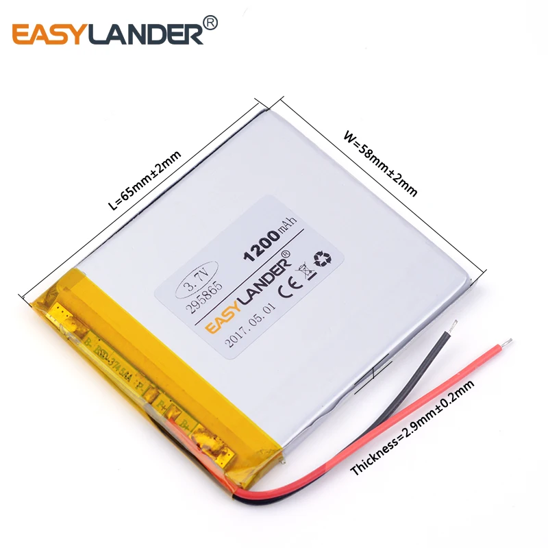 

10pcs /Lot 3.7V 295865 1200mAh Rechargeable Lithium Li-ion Polymer Battery