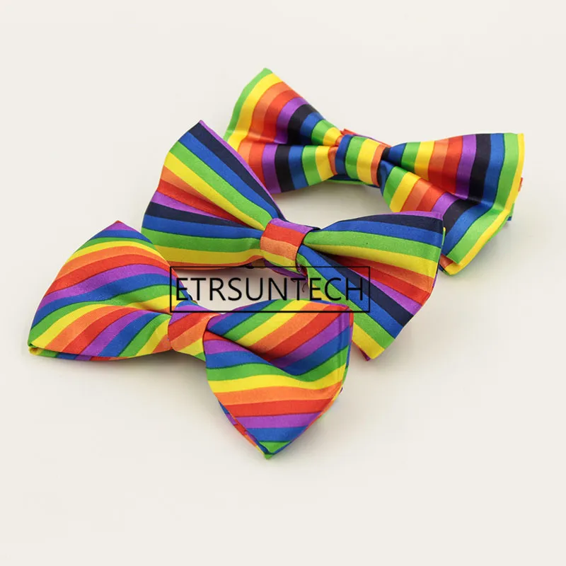 100pcs Fashion Colorful Rainbow Striped Bowties For Groom Bridesmaid Men Women Wedding Party Decoration