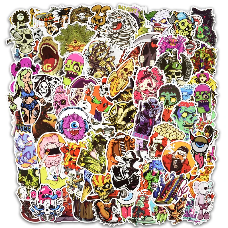 100 Pcs Horror Cool Stickers for Skateboard Motorcycle Car Styling Laptop Fridge Luggage Bicycle Graffiti PVC Waterproof Sticker