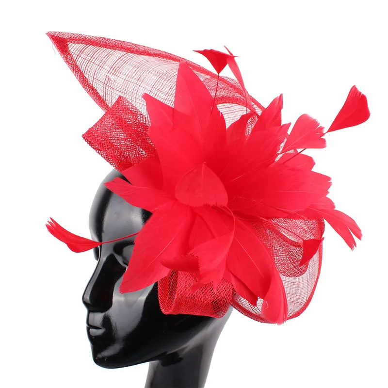 Uroczy fioletowy atrakcyjny materiał Sinamay Fascinator nakrycia głowy Studio fotograficzne nakrycie głowy czerwone koktajlowe nakrycia głowy