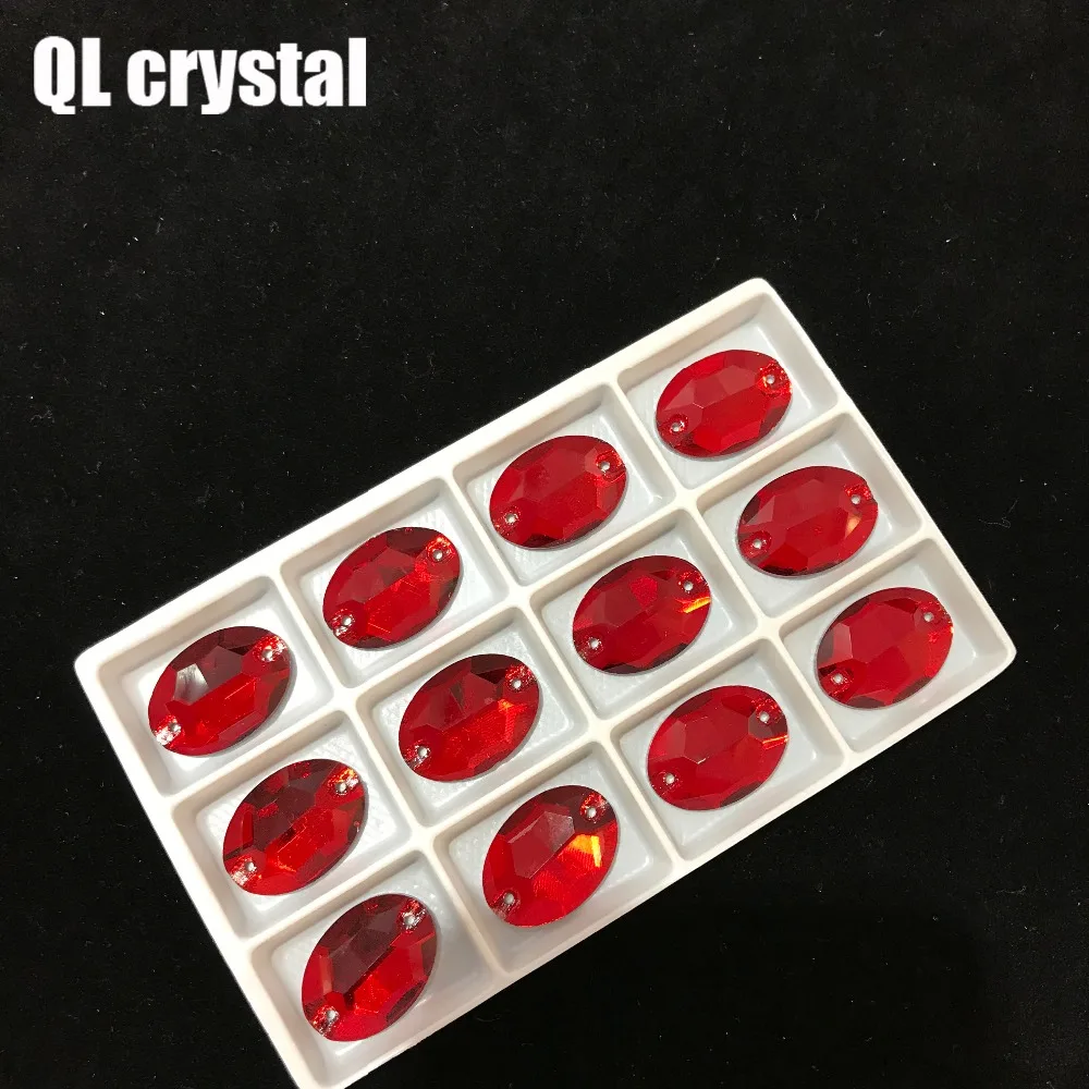 ALL Size Red Oval Sew On Crystal Rhinestones Flatback with 2 holes for Making wedding dress bags shoes accessories