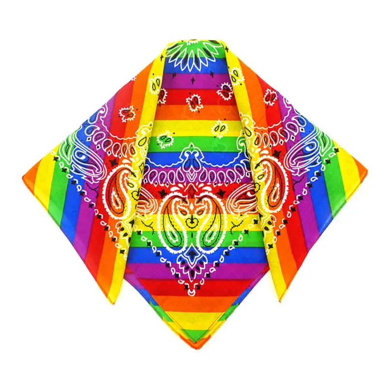 Rainbow Stripes Paisley Floral Women Girl Cotton Pocket Square Scarf Cute Rabbit Ear Headband Bandana Hip-Hop Wristband Neck Tie