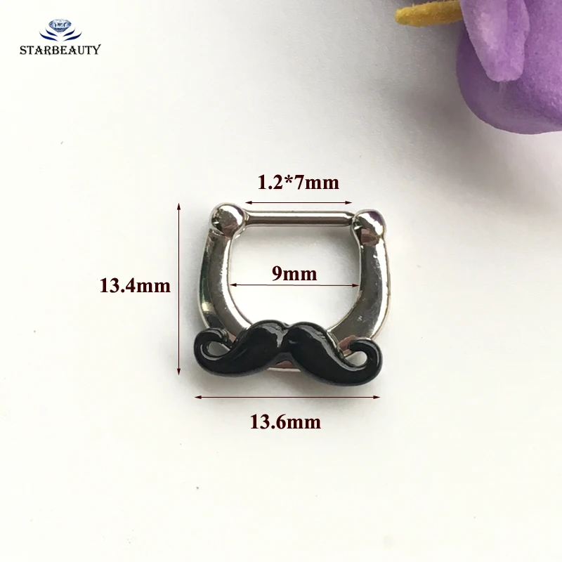 1 Piece Unique Black Mustache Hoop Nose Ring Stud clicker 16G Piercing Septum Clickers Nose Stud Rings Body Piercing Jewelry