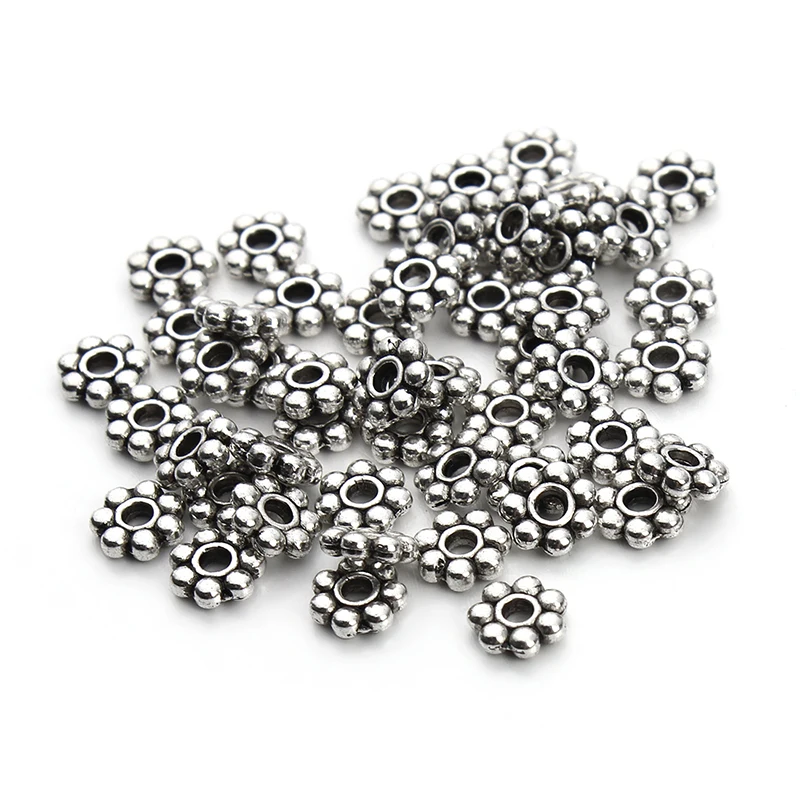 Wholesale 200pcs Tibetan Silver Color Flower Spacer Beads Round Metal Daisy Wheel Spacers 4mm 5mm for Jewelry Making Materials