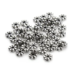Wholesale 200pcs Tibetan Silver Color Flower Spacer Beads Round Metal Daisy Wheel Spacers 4mm 5mm for Jewelry Making Materials
