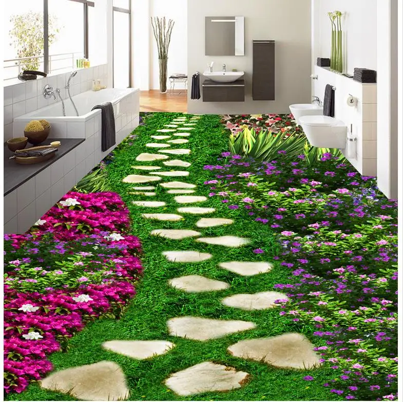 

Road flower Floor wallpaper 3d for bathrooms Custom photo floor wallpaper 3d self-adhesive 3D floor PVC waterproof floor