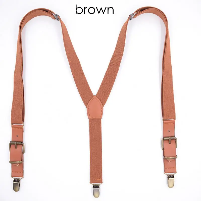 Yienws Vintage Men Suspenders 3 Clip Strap Braces for Trousers Pu Leather Suspenders Men Pants Brown 115cm Bretels Mannen YiA040