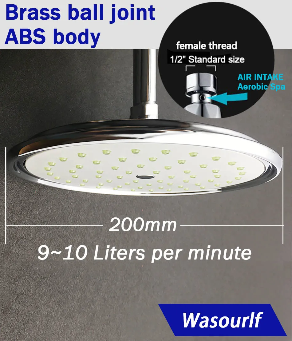 WASOURLF Ceiling Rain Shower Head Wall Mounted 8 Inch Pressurized Water Saving Top Spray Plastic Chrome Shower Spa High Quality