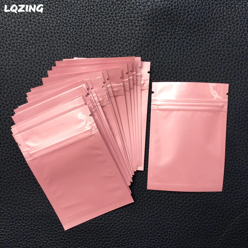 20 STKS/PARTIJ Parel Roze Mini Sieraden Opbergtas Zip Lock 7*10 cm Mat Zwart Aluminium Rits Zakjes Voor klein Item/Ring Verpakking