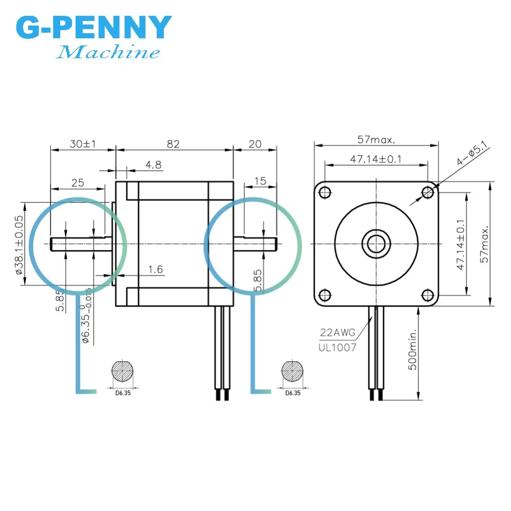 NEMA 23 Stepper motor 57x82mm double shaft 3A 2.2N.m 315Oz-in Both ends of the shaft Nema23 6.35mm For CNC machine 3D printer