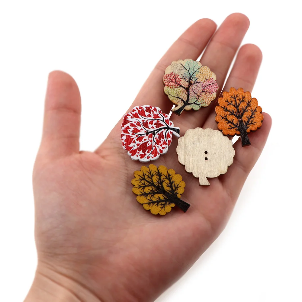 Colorful Green Tree Wooden Decorative Buttons 2 Holes 30pc Series Wood Buttons Sewing Scrapbooking For Child Clothes