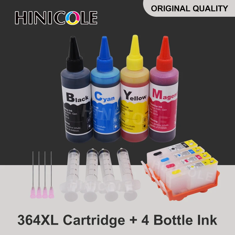 HINICOLE Compatible 364 XL Refillable ink cartridge for HP B110e B111a B109a B109d B109f B109n B209a B209c +for HP Dye ink 400ml