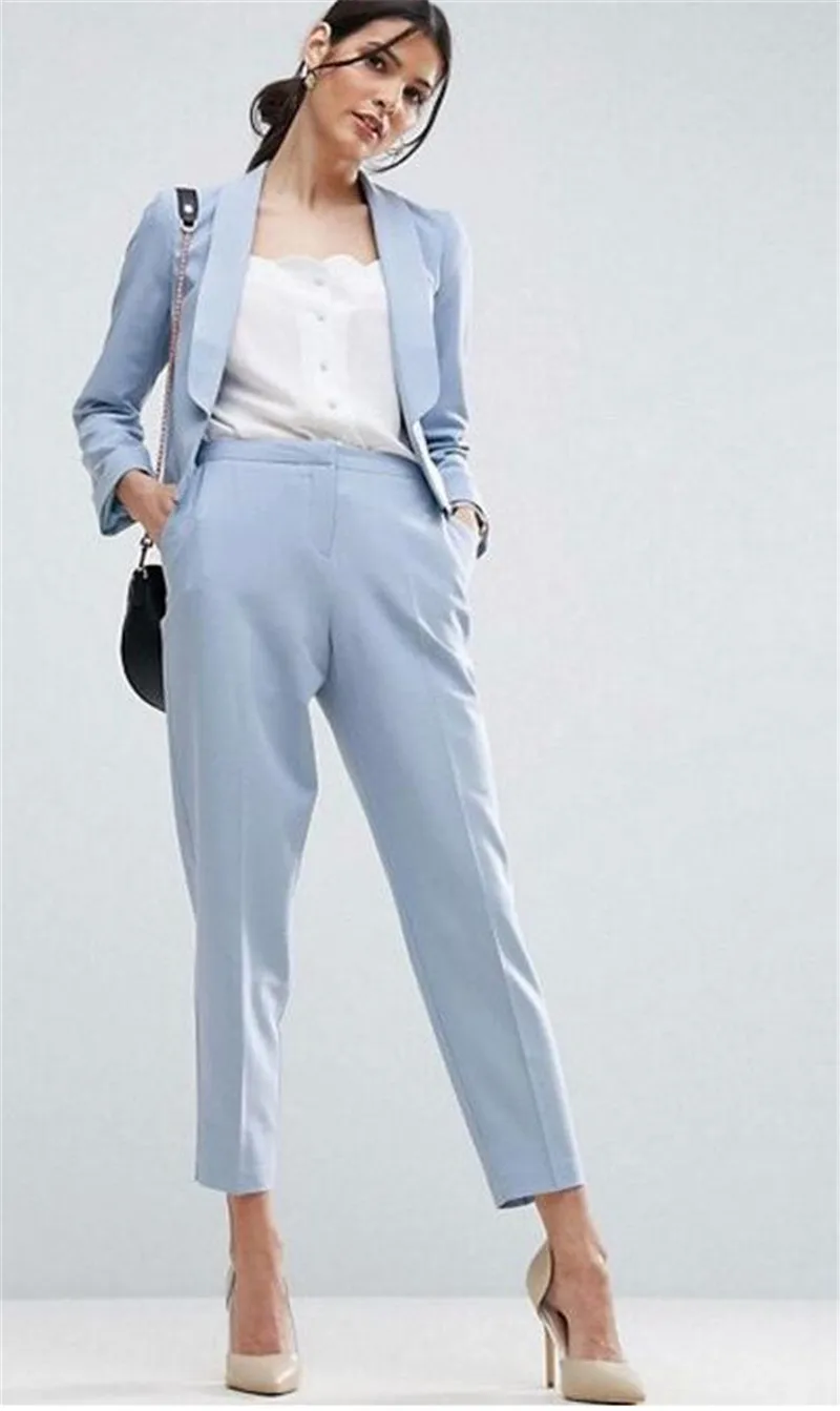 Jacket+Pants Light Blue Women Business Women Suits Formal Ladies Pant Suits Office Uniform Style Female Trouser PantSuit