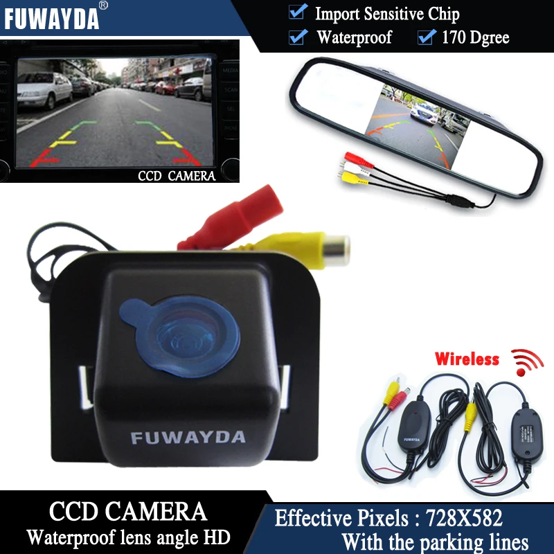 

FUWAYDA Wireless Color CCD Chip Car Rear View Camera for 2012 Toyota Prius+4.3 Inch rearview Mirror Monitor WATERPROOF HD