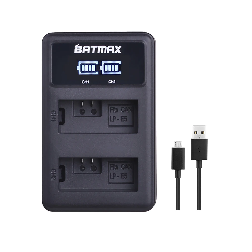 Batmax 1500mAh LP-E5 LPE5 bateria aparatu + LED ładowarka z podwójnym portem USB do Canon EOS EOS Rebel XS, Rebel T1i, Rebel XSi,1000D,500D,450D