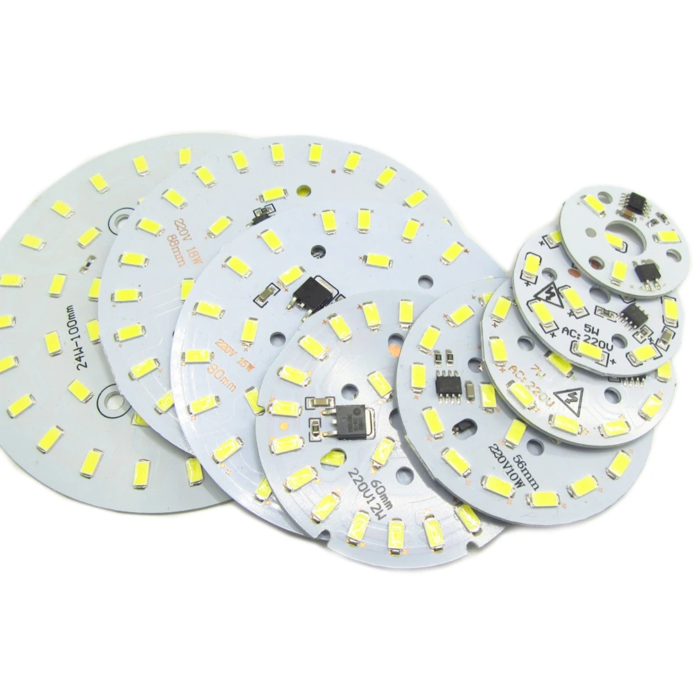 

220v SMD 5730 aluminum led pcb 2W 3w 5w 6W 7w 10w 12w 15w 18w 24w integrated driver lamp plate White/ Warm White For LED Bulb