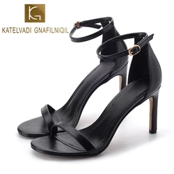 KATELVADI Summer Gladiator Sandals For Women 10CM High Heels PU Leather Black Women Sandals Sexy Shoes Ladies K-331