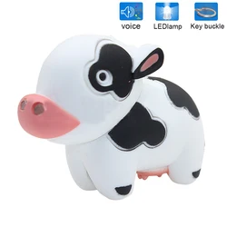 Cute Cow LED Keychain with Sound Mini Camera Sounding Luminous Bag Key Chain Pendant Christmas Creative Keyring Gift llaveros