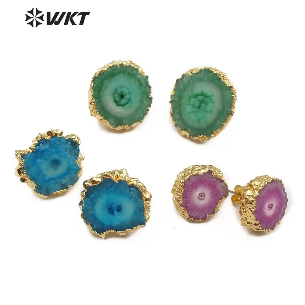 

WT-E522 WKT Stallite Quartz Earring Random Size Coloful Earring Floral Briolette Gold Earring Healing Quartz Jewelry For Women