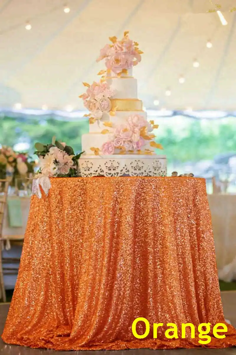 

B·Y 50inch-125cm Round Sequin Tablecloth Orange Sequin Table Cover for Christmas Party Wedding decor-9525