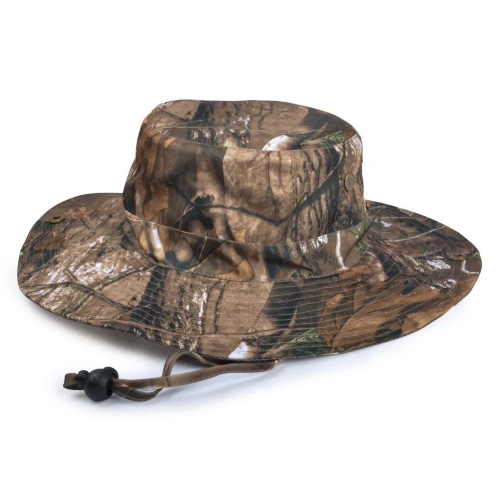 Jungle Bionic Camouflage Hunting Fishing Bonnie Cap Wide Brim Hat Outdoor Climbing Hiking Sunshade Hat Polyester Breathable Hats