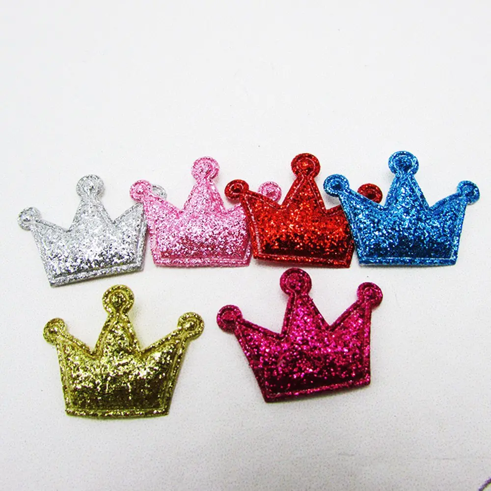 50pcs/lot mini glitter Crown padded applique Crafts for headwear hairbands ornament dress decoration DIY accessories