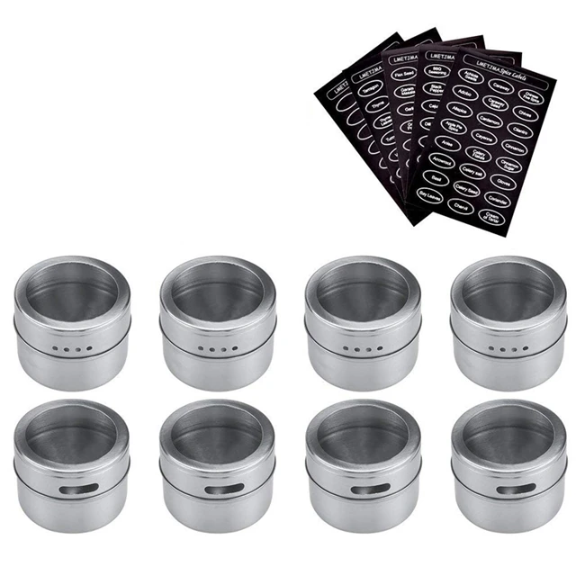 LMETJMA Magnetische Gewürz Glas Set Mit Aufkleber Edelstahl Gewürz Dosen Gewürz Lagerung Container Pfeffer Würzen Sprays Werkzeuge