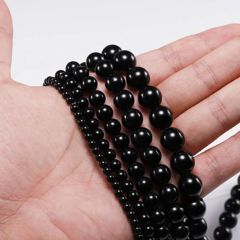 1strand/lot 4 6 8 10 12 mm Black Smooth Glass Beads Round Loose Spacer Beads For Jewelry Making Findings Supplies DIY Bracelet image 5