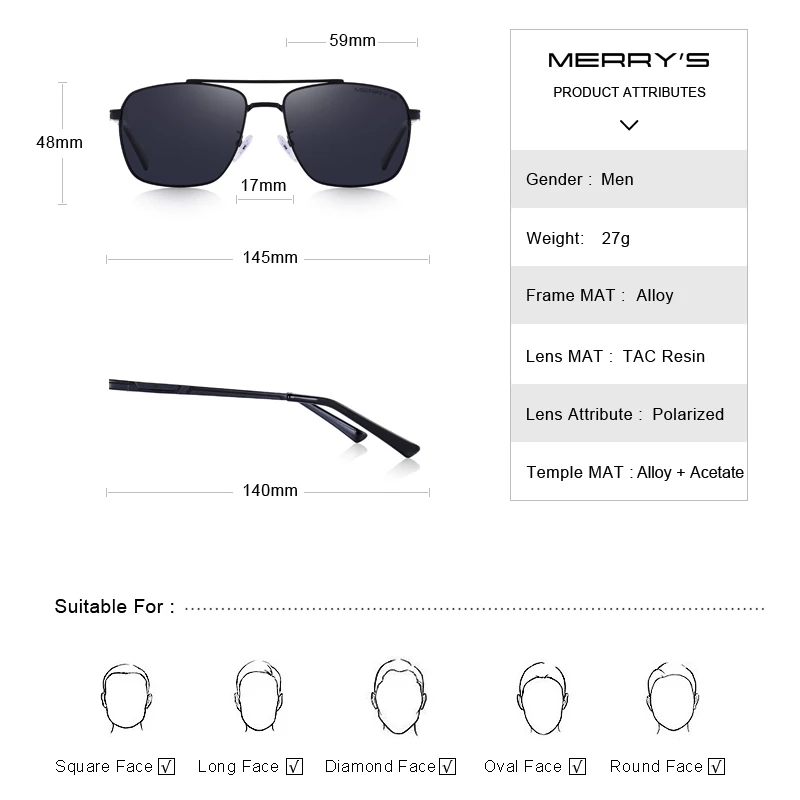 MERRYS DESIGN Men Classic Sunglasses Aviation Frame HD Polarized Sunglasses For Men Driving UV400 Protection S8150