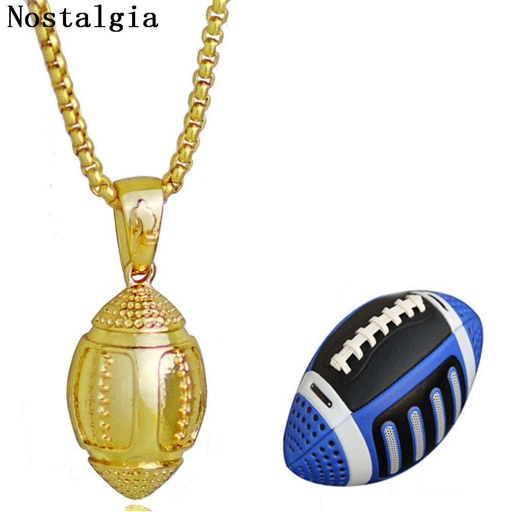 New 3D Rugby Ball Necklaces Pendant Fitness for Men American Football Cloth Accessories Sports Jewelry Stainless Steel Chain 18