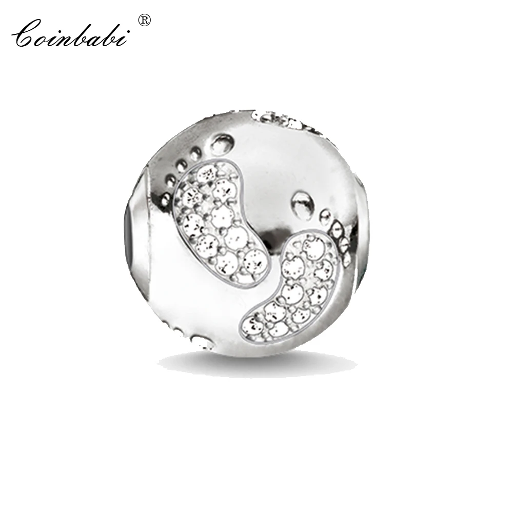 Beads Pendant Baby Footprint Large Hole For Mother Day Sweet Gift Europe Style Karma Silver Jewelry Fit  Bracelet Necklace