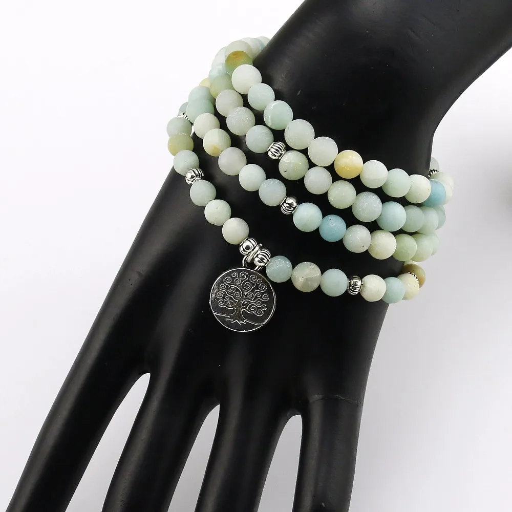 6mm Frosted Amazonite Bracelet Prayer Beads Tree Life bracelet 108 Amazonite Mala Beads Bracelet For Women ,Energy Bracelet