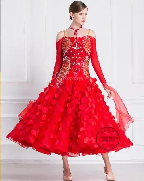 

customize waltz ballroom dress woman ballroom dresses dance ballroom dress competition American smooth dress red B-18425