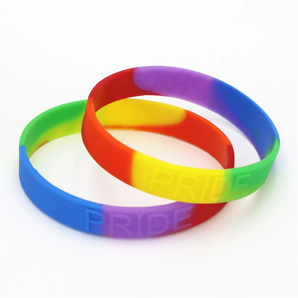 50PCS Fashion Rainbow Colour Pride Silicone Wristband Embossed Logo Rubber Bracelets &Bangles Jewelry Gifts Wholesale SH083