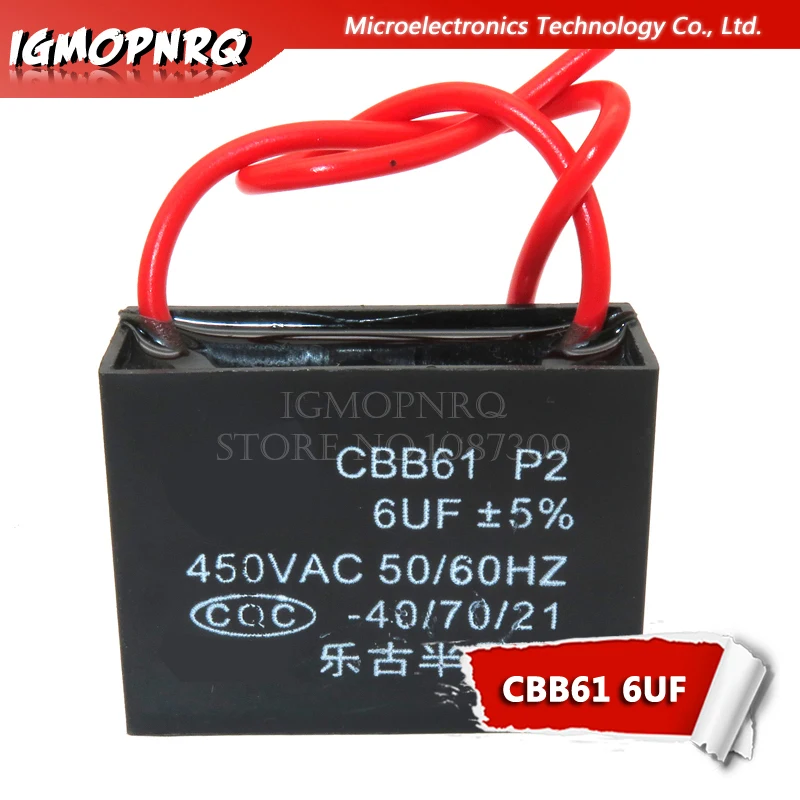 2pcs CBB61 6uf starting capacitance AC Fan Capacitor igmopnrq 450V CBB Motor Run Capacitor