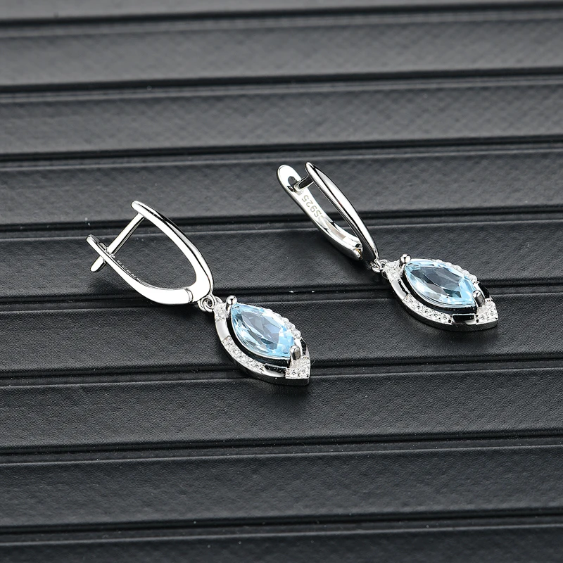 925 sterling silver earrings natural sky blue topaz gemstone,simple nice horse eye design fine jewelry for woman birthday gift