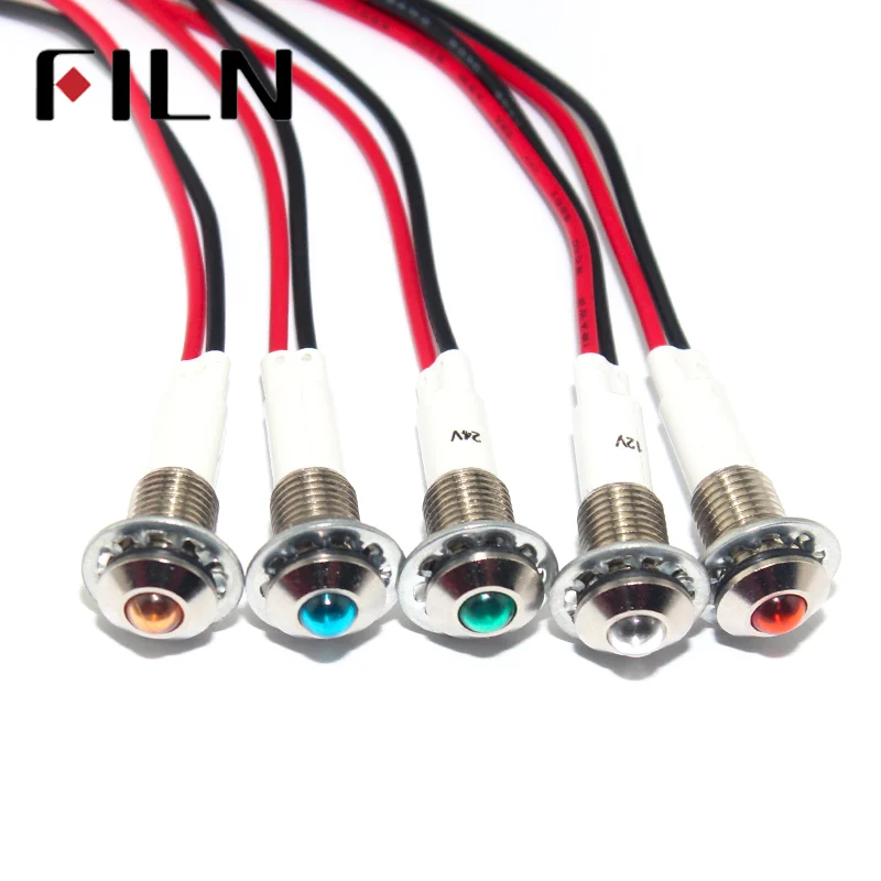 FILN 10mm 24vLED Metal Indicator lights waterproof Signal lamp with wire 20mm cable 220v warning light