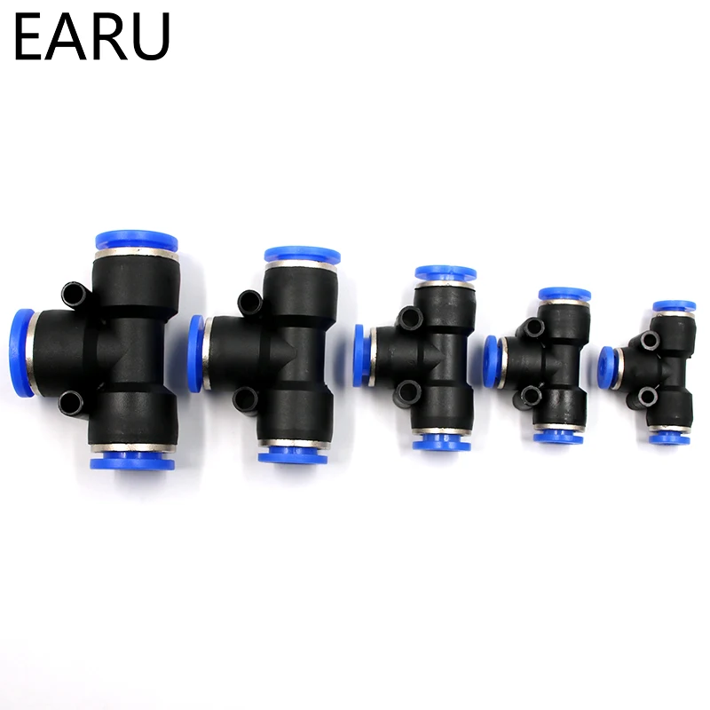 5pcs PE4 6 8 10-16MM Pneumatic (5/32'' 1/4'' 5/16'' 3/8'' 1/2'') Push In Tee 3-Way Fitting Plastic Pipe Connector Quick Fitting